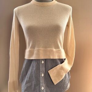 Veronica Beard Cassie Combo Sweater Mix Media Pullover Top Blouse Cream Stripe S